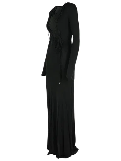 Attico Abito Lungo In Crepe Nero Donna In Black