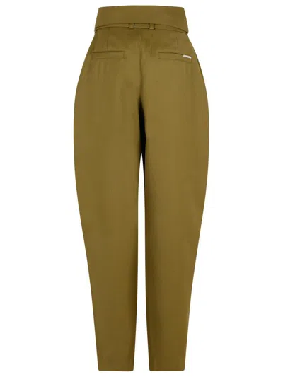 Attico Wool Gabardine Trousers High Waist Tie Wide Leg In Green