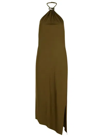 Attico Viscose Dress Asymmetric Hem In Green