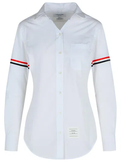 Thom Browne Cotton Shirt With Striped Arm Detail In White