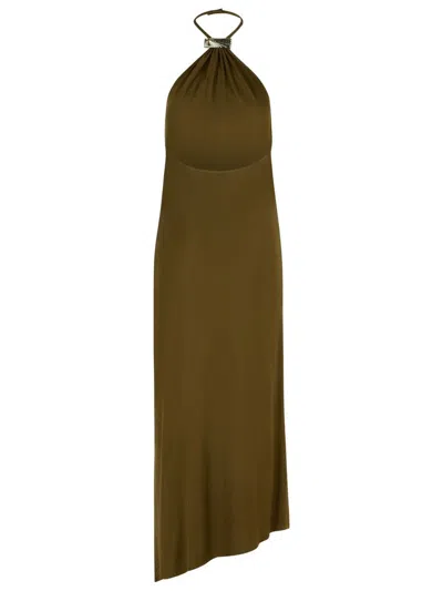 Attico Viscose Dress Asymmetric Hem In Green
