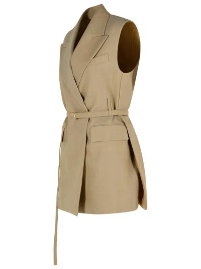 Sportmax Wool Blazer With Belted Waist And Double-breasted Style In Neutral