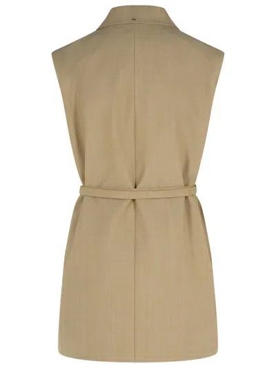 Sportmax Wool Blazer With Belted Waist And Double-breasted Style In Neutral
