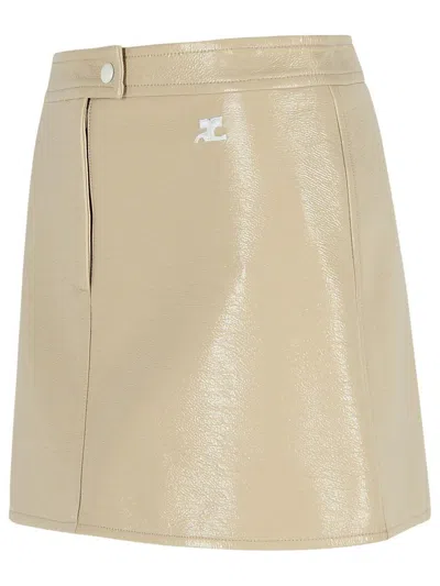 Courrèges 'reedition' Ivory Cotton Blend Miniskirt In Multi
