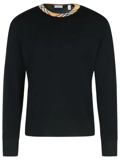 Burberry Crew Neck Knitwear With Distinctive Patterned Collar In Black