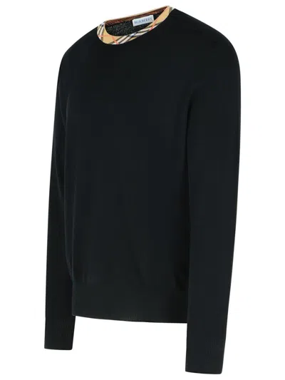 Burberry Crew Neck Knitwear With Distinctive Patterned Collar In Black