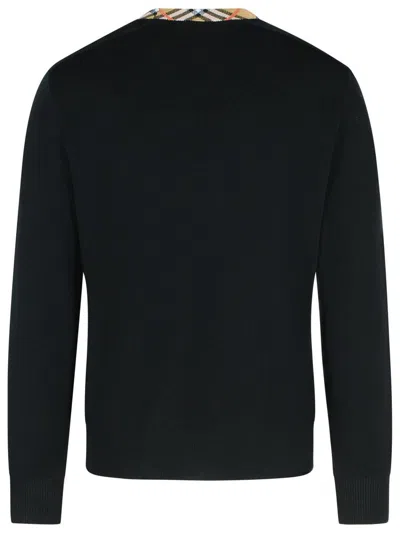 Burberry Crew Neck Knitwear With Distinctive Patterned Collar In Black