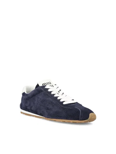 Miu Miu Sneakers Plume In Pelle Scamosciata Blu Navy Donna In Blue