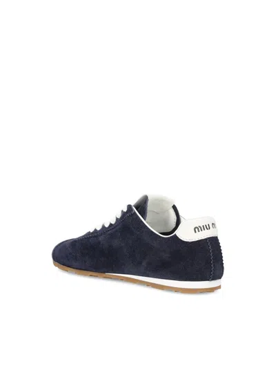 Miu Miu Sneakers Plume In Pelle Scamosciata Blu Navy Donna In Blue