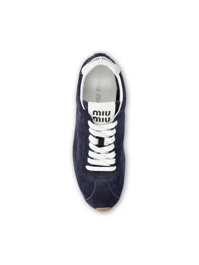Miu Miu Sneakers Plume In Pelle Scamosciata Blu Navy Donna In Blue