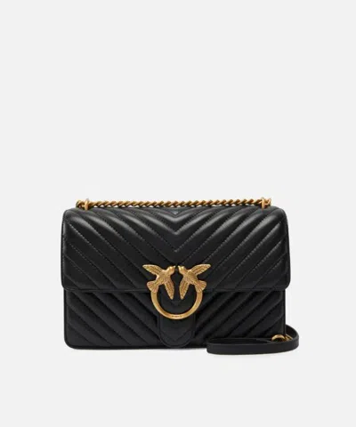 Pinko Love One Mini Matelassé Leather Shoulder Bag In Black