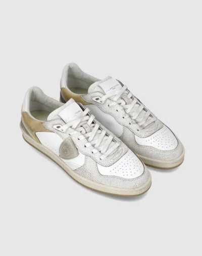 Philippe Model Veau Crackle Blanc Sable Sneakers
