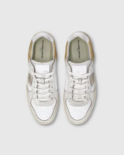 Philippe Model Veau Crackle Blanc Sable Sneakers