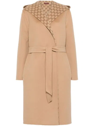 Gucci Reversible Wool Silk Blend Coat Gg In Pink