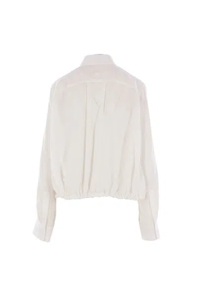 Loewe White Balloon-sleeve Silk Shirt In Gold