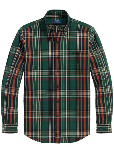 Polo Ralph Lauren Button-down Collar Checked Cotton Oxford Shirt In Green