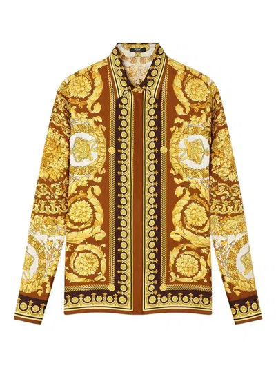 Versace Barocco Silk Shirt In Gold