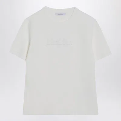 Max Mara Women 'papaia' White Crewneck T-shirt With Tonal Logo Embroidery On The Front In Cotton Wom In White