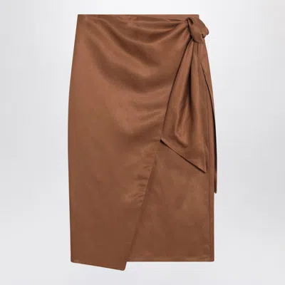 Max Mara Skirt In Linen And Silk Twill In Brown
