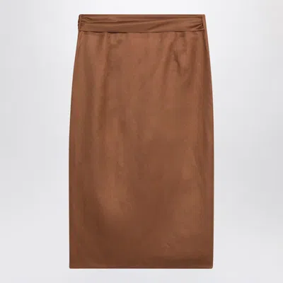 Max Mara Skirt In Linen And Silk Twill In Brown