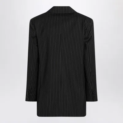 Max Mara Double-breasted Wool Jacket With Pinstripe Design In Black