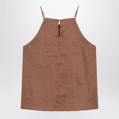 Max Mara Studio Tobacco-coloured Gauze Top In Brown