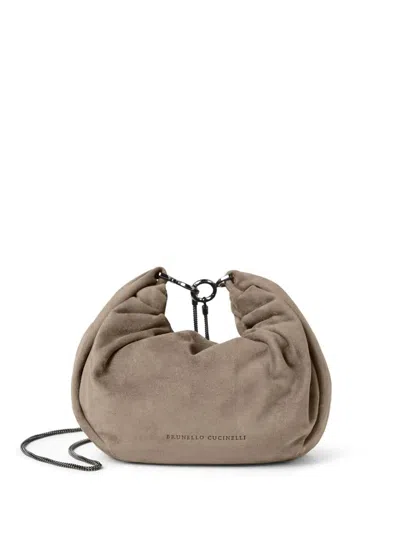 Brunello Cucinelli Women Suede Hobo Brioche Handbag