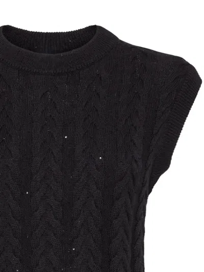 Brunello Cucinelli Black Dazzling Double Cable Knit Vest In Black