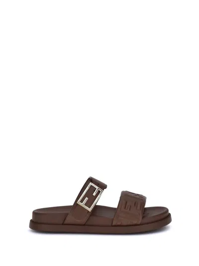 Fendi Slide Sandals With Buckle Detail And Flat Sole