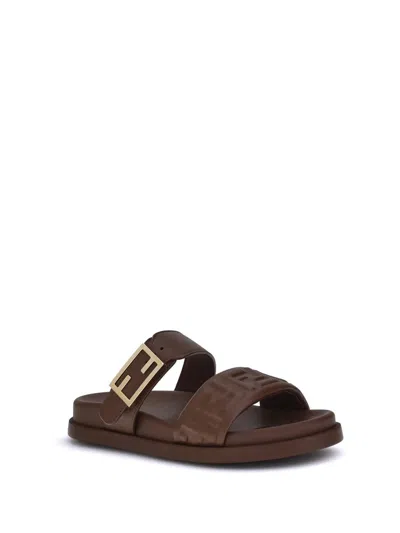 Fendi Slide Sandals With Buckle Detail And Flat Sole