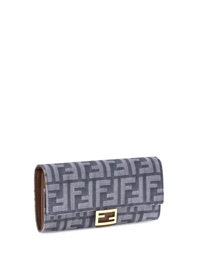 Fendi Denim-effect Ff Jacquard Uette Continental Wallet With Chain Bags