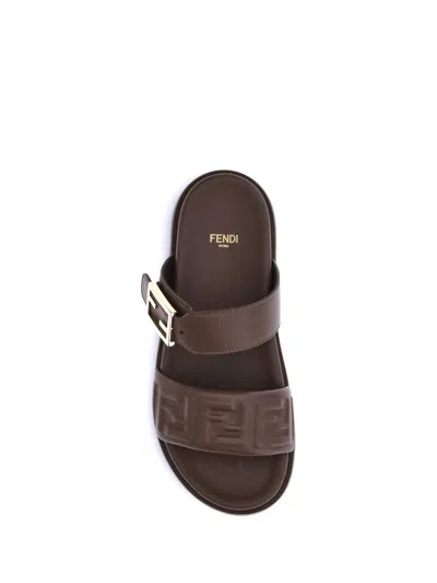 Fendi Slide Sandals With Buckle Detail And Flat Sole