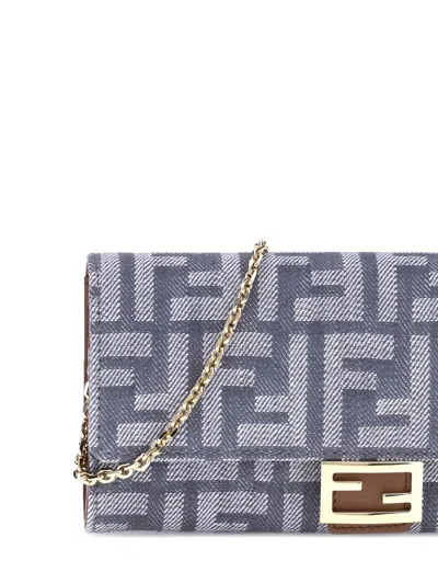 Fendi Denim-effect Ff Jacquard Uette Continental Wallet With Chain Bags