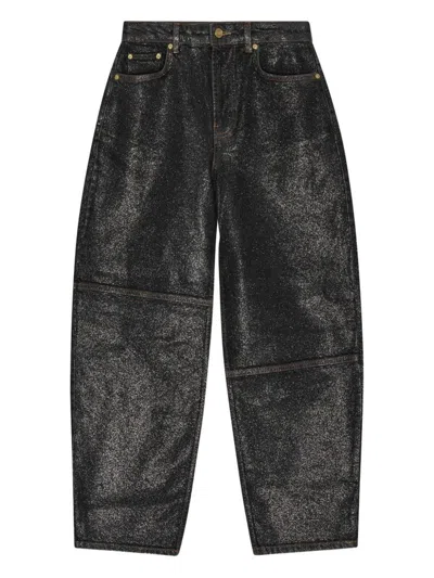 Ganni Shimmery Foil Stary Jeans In Black
