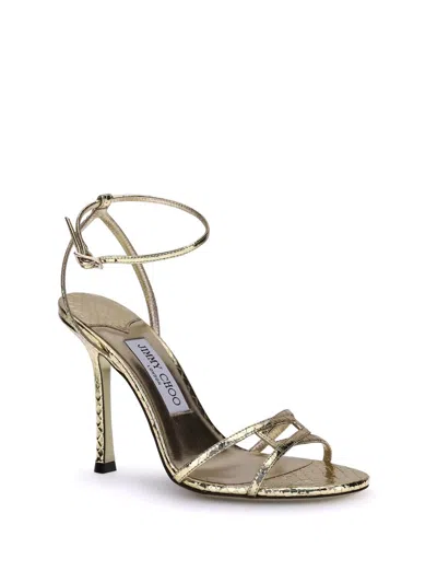 Jimmy Choo 1998 Leopard-print Grosgrain Sandals In Gold