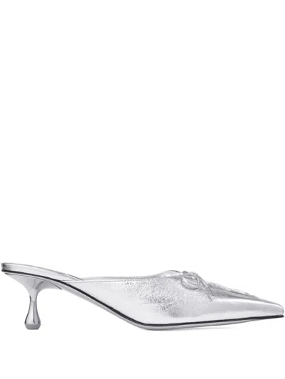 Jimmy Choo 50mm Scarlett Lace-up Pointed-toe Mules In Silver