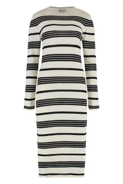Moncler Stripe Long-sleeve Midi Dress In White