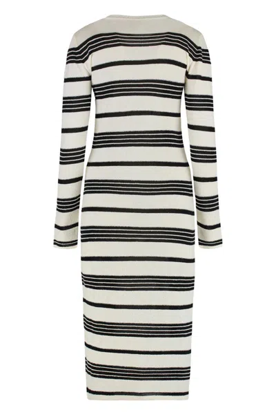 Moncler Stripe Long-sleeve Midi Dress In White