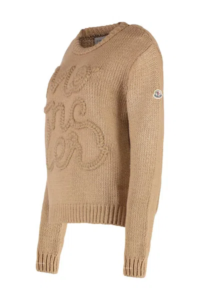 Moncler Ribbed Crew-neck Cotton Knit Sweater In Brown