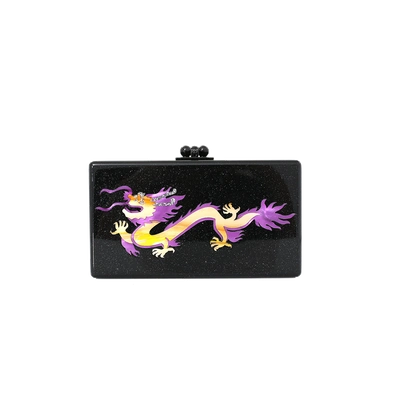 Edie Parker Jean Dragon Clutch In Obsidian
