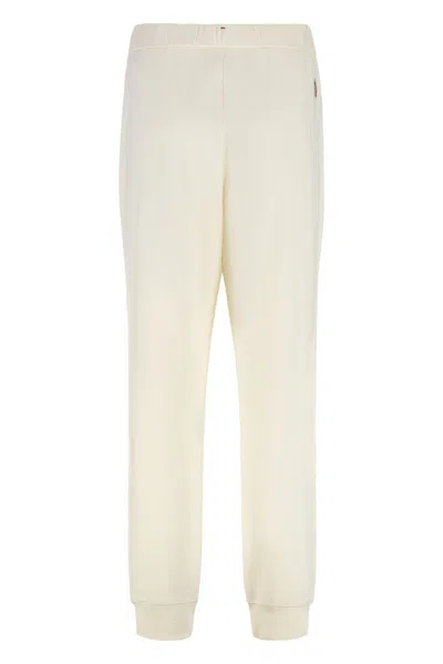 Moncler Ribbed Elastic Ankle Cuffs Cotton Blend Trousers In Neutral