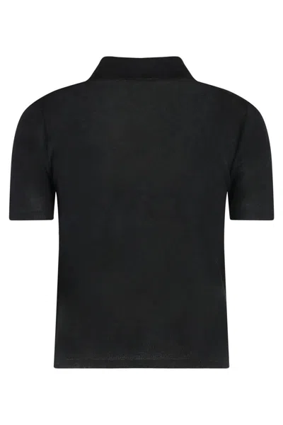 Moncler Knitted Cotton Blend Polo With Ribbed Edges In Black