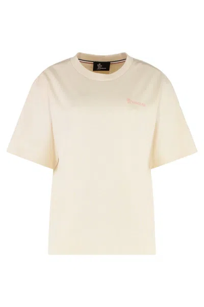 Moncler Grenoble White T-shirt With Logo Printed On The Front And Logo Patch On The Sleeve In Cotton In Neutral