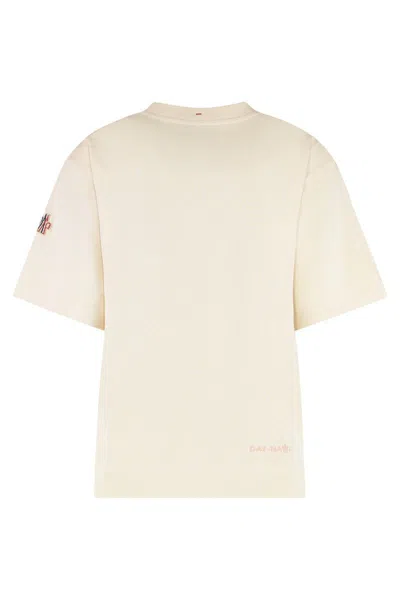 Moncler Grenoble White T-shirt With Logo Printed On The Front And Logo Patch On The Sleeve In Cotton In Neutral