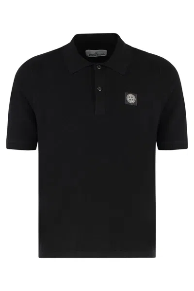 Stone Island Logo Patch Short-sleeved Polo Shirt In Black