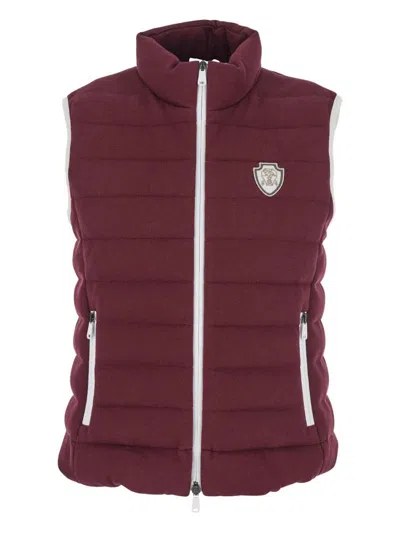 Brunello Cucinelli Logo Quilted High Collar Sleeveless Jacket In Red