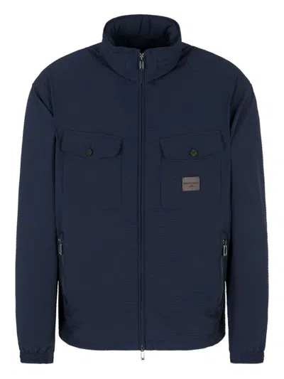 Emporio Armani Hooded Flap-pocketed Lightweight Jacket In Blue