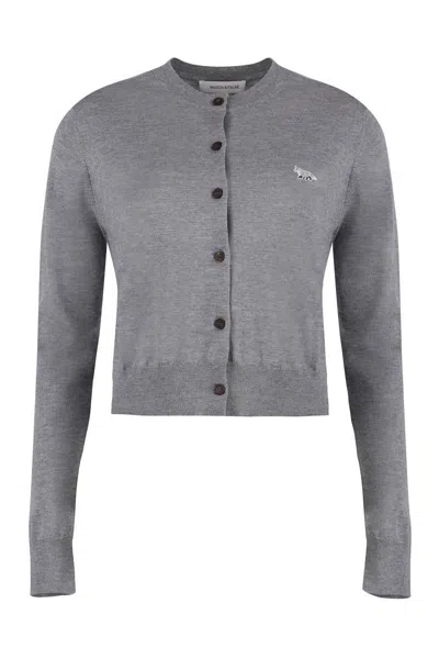 Maison Kitsuné Cropped Wool Cardigan With Ribbed Cuffs And Hem