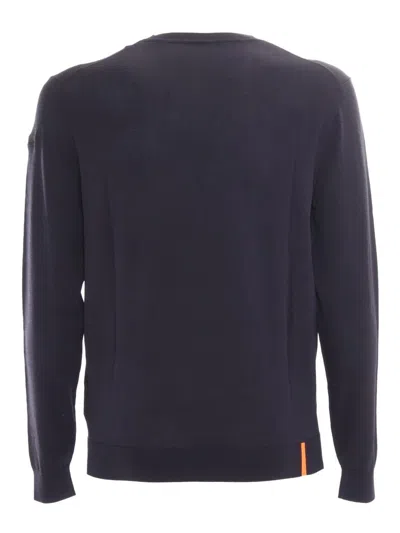 Rrd Round Knit Sweater With Contrasting Hem Detail In Blue