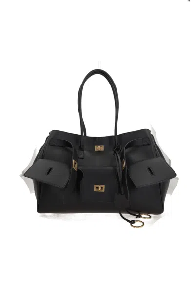 Balenciaga Black Leather Carry All Bel Air Backpack In Black
